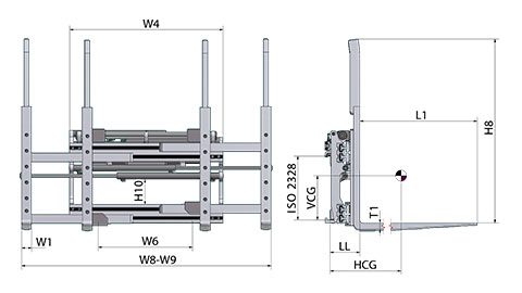 Four-fork positioners for multi-pallets (DPS)