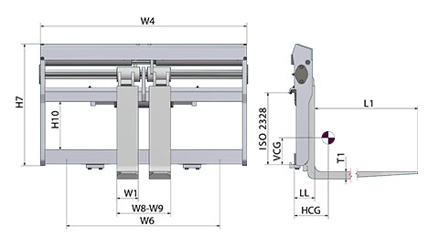 Posicionadores de garfos com garfos tipo pino type com deslocamento lateral (PF-T)