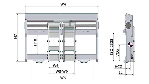 Heavy-duty fork positioner with bar-mounted FEM fork carriers without sideshift (PFA-T)