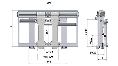 Fork positioner with bar-mounted FEM fork carriers with integrated sideshift (PJA)