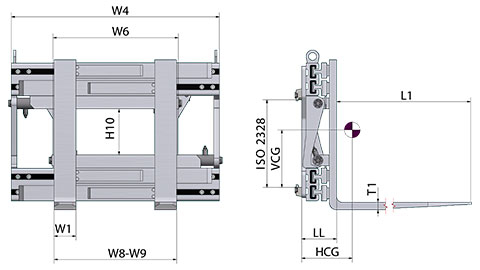 Wide-opening fork positioner with welded forks (WF)