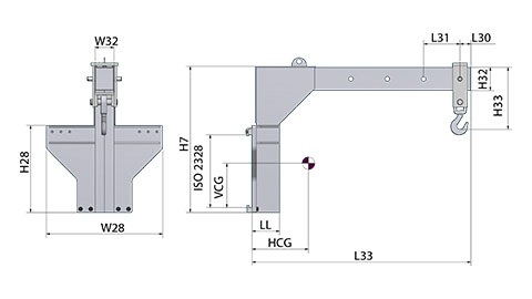 Carriage-mounted crane jib (GAB)