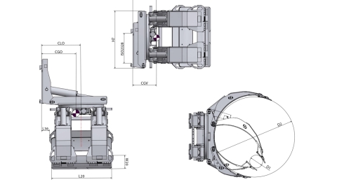 Pinças para bobinas de papel rotativas 360° e basculantes 90° (CC)