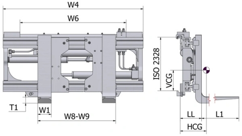 Fork positioner with integrated forks with separate sideshifter (PKF-TS.SIN)